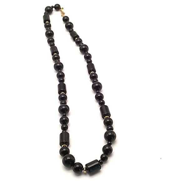 Monet Black Lucite Beaded Gold-tone Accent Necklace Sister Clasp Lightweight NWO - Picture 5 of 9